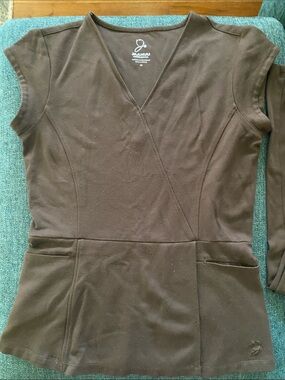Jaanuu Brown Mock Wrap Scrub Top